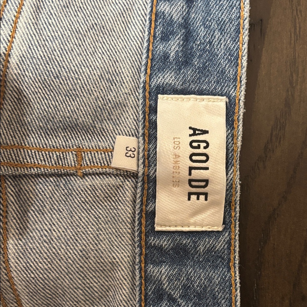 Agolde Blue Frayed Hem Jean Shorts